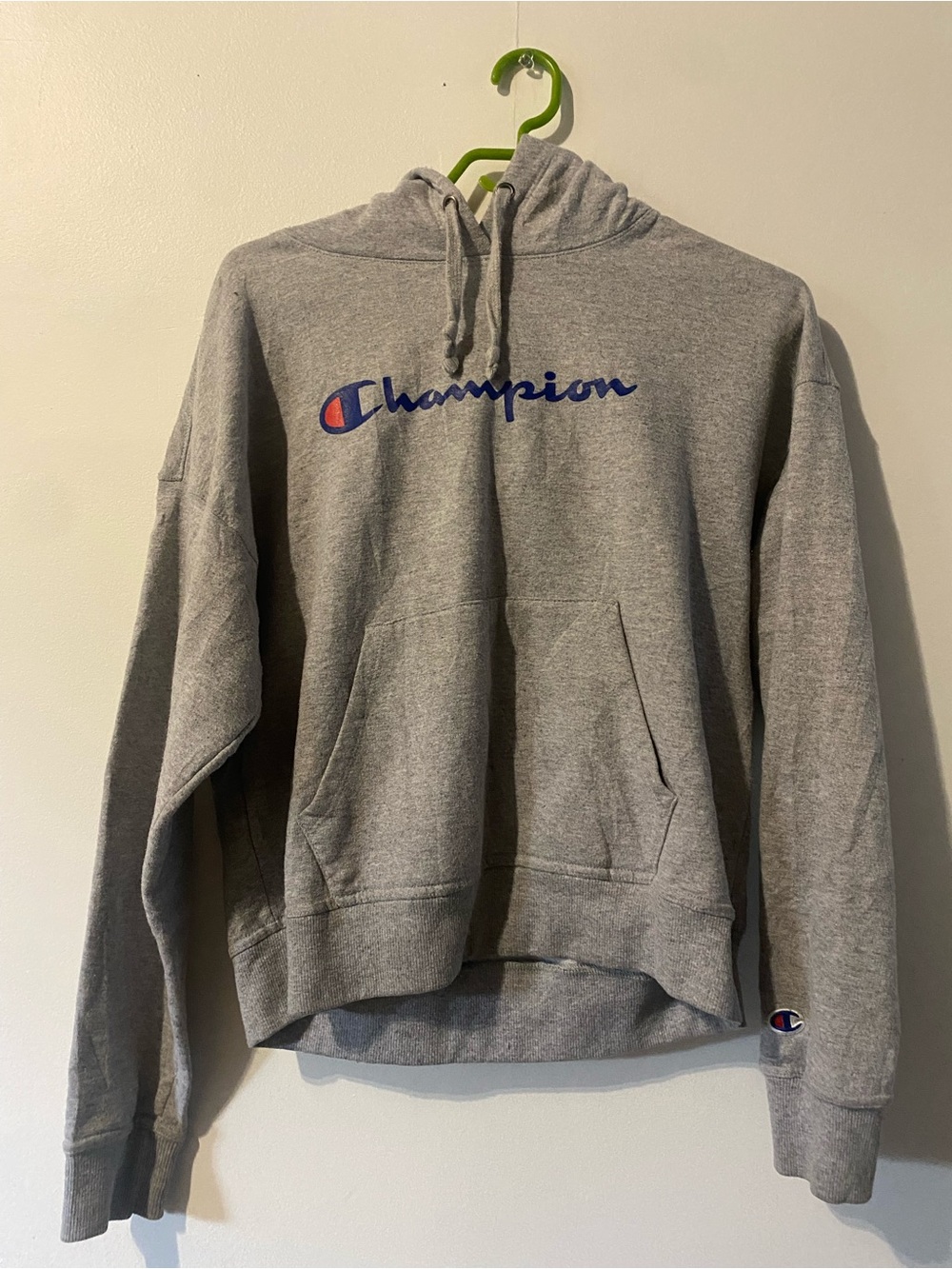 Champion Gray Crewneck Hoodie with Blue Logo